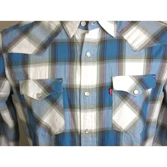 Levi's Men's The Western Snap Front Plaid Blue Purple Cotton Shirt Classic NWT - Picture 6 of 8